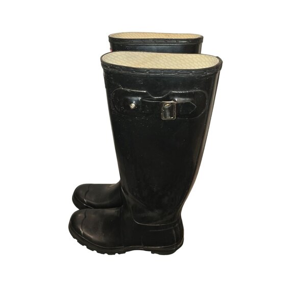 Hunter Tall Black Rubber‎ Rain Boots Womens 8 Golashes Spring Puddles - Picture 1 of 7